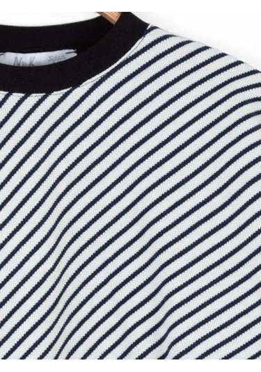 Kız Çocuk Pamuklu Çizgili Crop Sweatshirt-14715 Siyahbeyaz