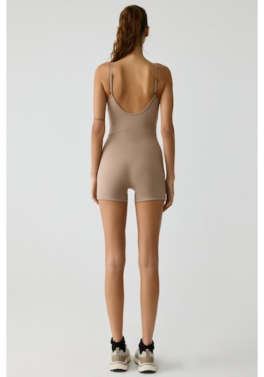 Grimelange Urban Beat Alesıa Kadın Slim Fit İp Askılı Training Vizon Tulum Vizon