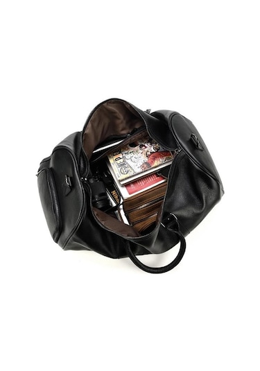 Deri Seyehat Çantası Ayakkabı Bölmeli El Ve Omuz Askılı 8683255012213 Siyah