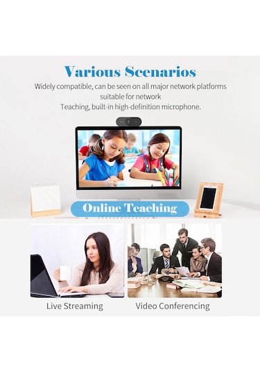 Gajeena 1080p Otomatik Odaklı Web Kamerası - Dahili Mikrofonlu, Sürücü Gerektirmeyen, 360 Dönebilen, Canlı Yayın Ve Konferans İçin Usb 2.0