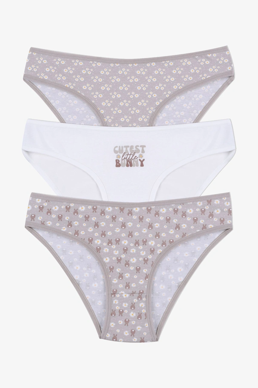 Kadın 3'lü Pamuklu Basic Külot 11040 Kahverengi - Ekru