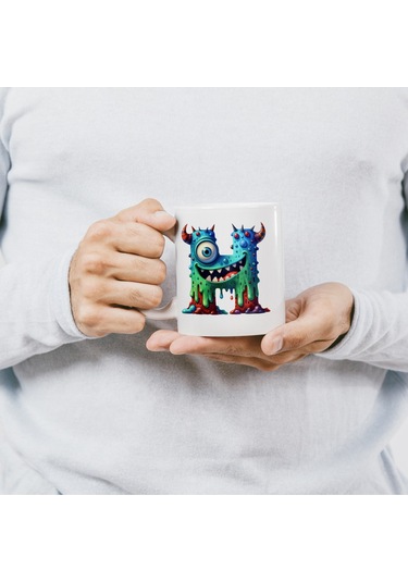 H Harfi Bardak, Sevimli Canavarlar Harflı Bardak Hediyesi Porselen Beyaz