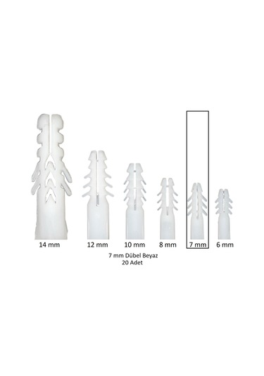 Dübel, 7 Mm Beyaz Dübel, 20 Adet