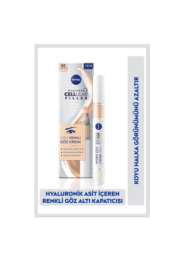 Hyaluron Cellular Filler Renkli Göz Bakım Kremi 15ml, Orta Ton, Göz Altı Kapatıcısı, Nemlendirici
