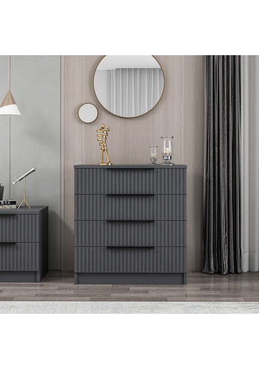Kale Plus Şifonyer 4 Çekmece Antrasit Mebran Çizgili