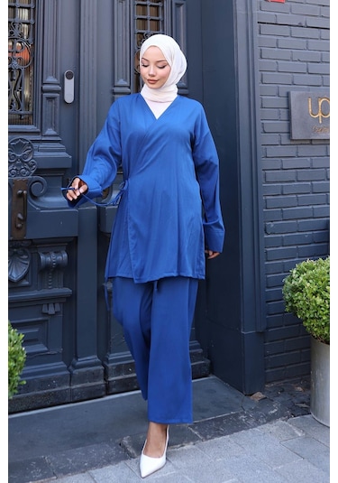 Misskayle Bağlama Detaylı Kimono Takım İndigo I Ndigo
