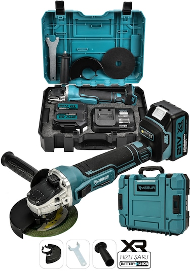 Assur ASR317 21V Çift Akülü 125 MM Avuç Taşlama Mavi