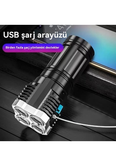 Jian Fan Dışa Mekan Dört Işık Led Çok Fonksiyonlu El Feneri Siyah