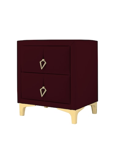 Harmony Gold Iki Çekmeceli Komodin- Yatak Odası Kumaş Döşemeli 2 Kapaklı Komodin Modeli Bordo