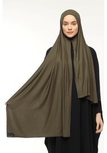 Hazır Pratik Geçmeli Lüks Düz Penye Şal Çapraz Hizalı Asker Yeşili
