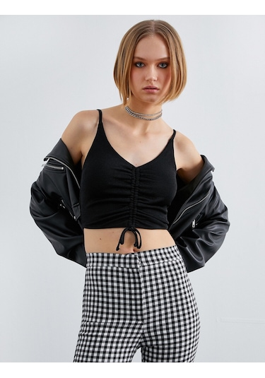 Koton İnce Askılı Crop Top Siyah 2sak10068ek Siyah