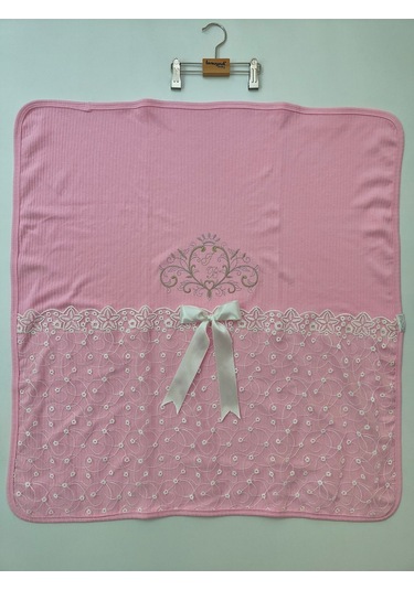 Pembe Kız Bebek Battaniyesi %100 Pamuklu Şık Dantelli Nakışlı Doğal Organik Uyku Örtüsü Yenidoğan Pembe