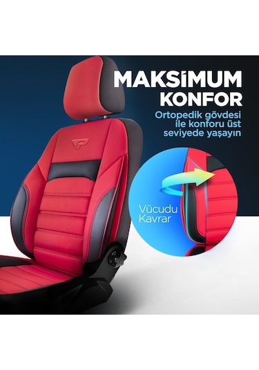 Panda Special Serisi Jakar Kumaş Oto Koltuk Kılıfı - Kırmızı - Siyah