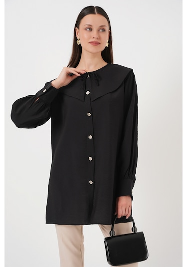 Bigdart Kadın Bebe Yaka Uzun Tunik 5967 - Siyah