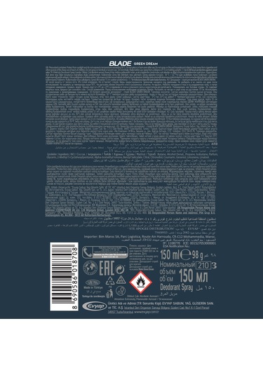 Blade Cool Fresh + Green + Marine + Self Erkek Sprey Deodorant 4 x 150 ML