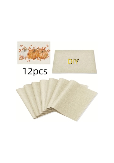 Willowhaven 12x18 İn 12'li Sublimasyon Masa Örtüsü Yıkanabilir Linen Sofra Bej