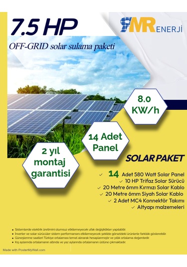 7.5 Hp- 8.0 Kw Off-grid Solar Sulama Paketi
