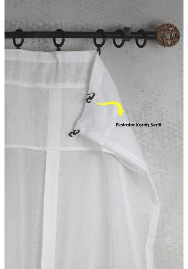 Potlu Keten Tül Perde Ekru Krem