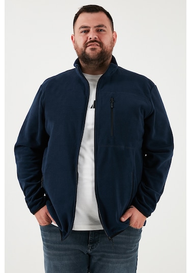 Buratti Regular Fit Dik Yaka Fermuarlı Büyük Beden Polar Erkek Hırka 5906028B Lacivert