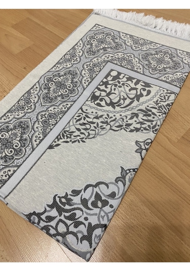Desenli Saçaklı Hediyelik Bohçalık Tafta Gri Seccade Gri