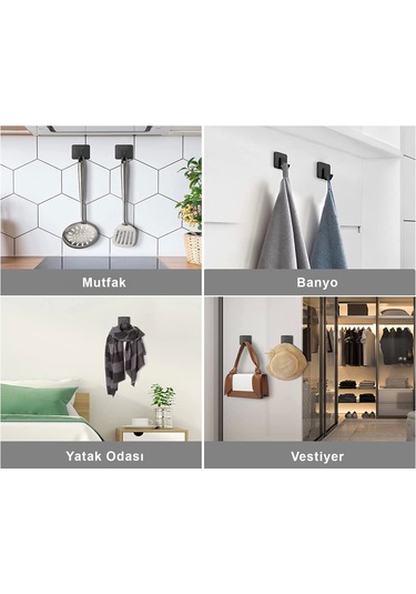 Ardini Kendinden Yapışkanlı Askılık Mat Siyah 03 Pakette 5 Adet Çok Renkli