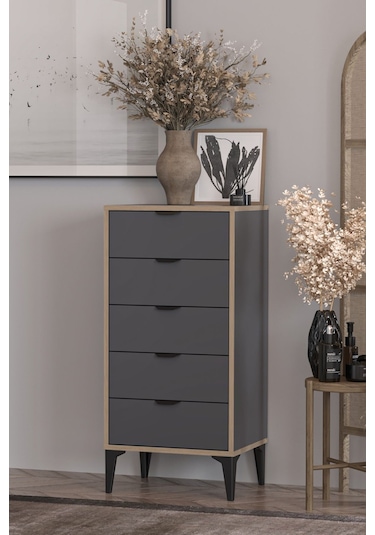 Sarmobi Arden 5 Çekmeceli Şifonyer , Çamaşırlık Siyah