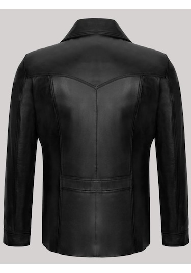 Hakiki Kuzu Derisi Siyah Erkek Deri Mont Blazer Cepli Deri Ceket Siyah