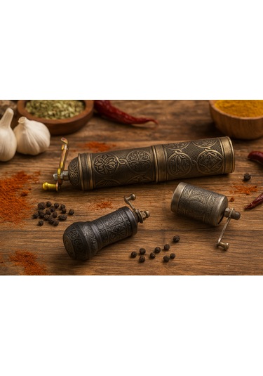 Ludıa Zamak Metal Kalay Renk 3 Lü Set Karabiber,kahve,çörek Otu El Değirmeni Öğütücü Grinder S2 Koyu Gri