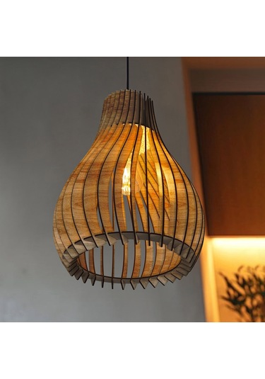 Vialux Modern Ahşap Bohem Rustik Avize Tekli Sarkıt Lamba Ceviz Ceviz