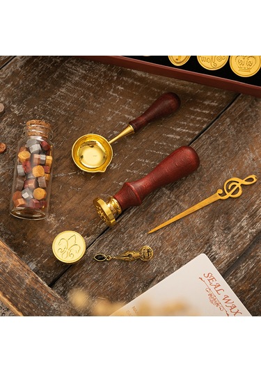 Xindoker 6'li Antik Mühür Seti - Geyik Desenli Mum Mühür Kiti Sap + 6 Başlık + Mum Eritme Kabı + Kaşık + Mum