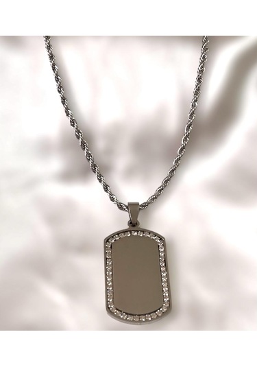 Gns Aksesuar Çelik Burgu Kolye Zirkon Taşlı Çelik Kolye Ucu Set Gümüş