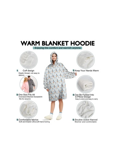 Cat Desenli Giyilebilir Battaniye Hoodie, Unisex, Kalın Polar, Kol Ve Cep-a66 Cat Winter Snow