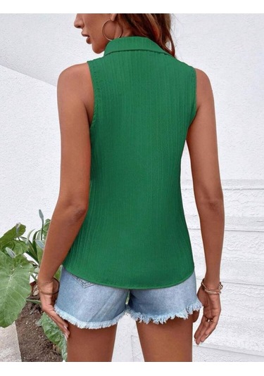 Kadın Sıfır Kol Pamela Kumaş Gömlek Yeşil