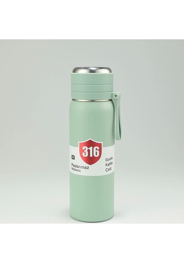 Paslanmaz Çelik Termos Su Şişesi 500ml Vakumlu Kapak Açık Yeşil İthal Ürün Açık Yeşil