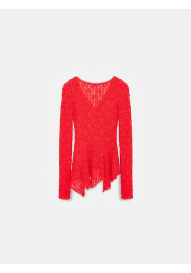 Dilvin 60433 Düğmeli Peplum Dantel Hırka-kırmızı