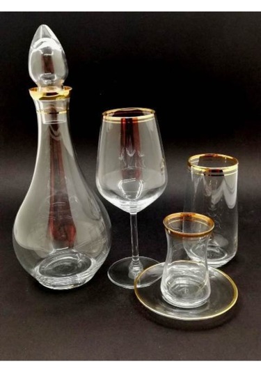 Gold Yaldızlı 49 Parça Bardak Sofra Seti 12 Kişilik Altın