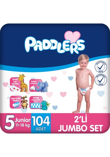 Paddlers Bebek Bezi 5 Numara Junior 104 Adet (11-18 Kg) 2'li Jumbo Set