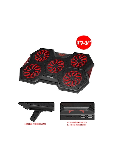 Frisby FNC-5252B GP4 E-Sport Desing 5 Fanlı Ledli 15"-17" Uyumlu Notebook Soğutucu