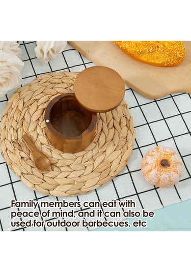 Jeemson Akasya Ahşap Baharat Depolama Kavanozu, Manyetik Döner Kapak Ve Kaşık İle Tuz-biber Saklama Kutusu Ahşap