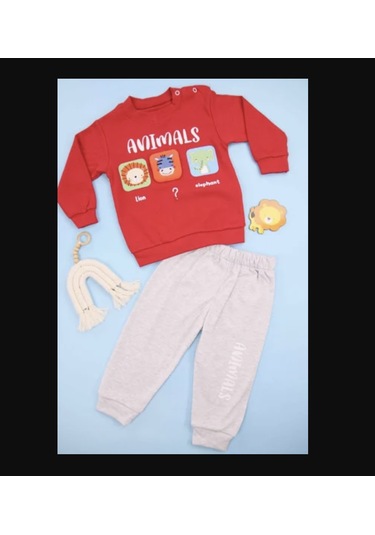 Animal Baskılı Uzun Kollu Takım Kırmızı