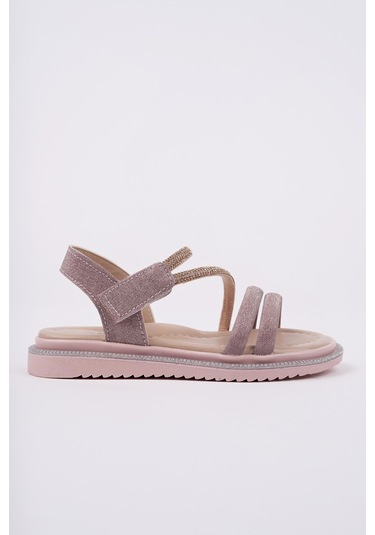 Muggo Mqueen Cırtlı Ve Simli Günlük Kız Çocuk Sandalet Pudra