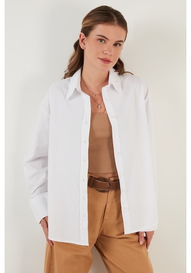 Lela Oversize % 100 Pamuk Poplin Bayan Gömlek Cf21S163867 Beyaz