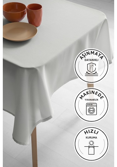 Nayra Keten Masa Örtüsü 160x220 - Krem Krem