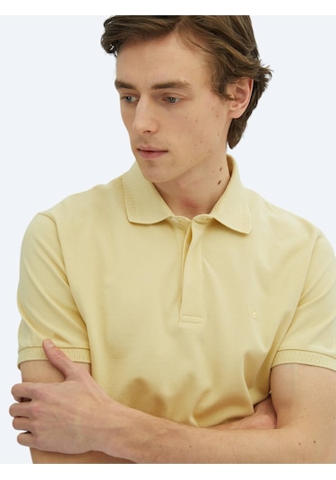 Sarı Düz Polo Yaka %100 Pamuk T-shirt Sarı