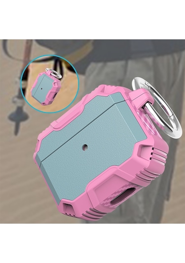 Kablosuz Kulaklık Tpu + Pc Airpods Uyumlu 3 İçin Kancalı Darbeye Dayanıklı Kılıf Pembe