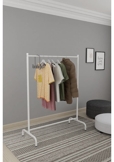 Bofigo Konfeksiyon Askısı Ayaklı Askılık Elbise Askılığı Beyaz