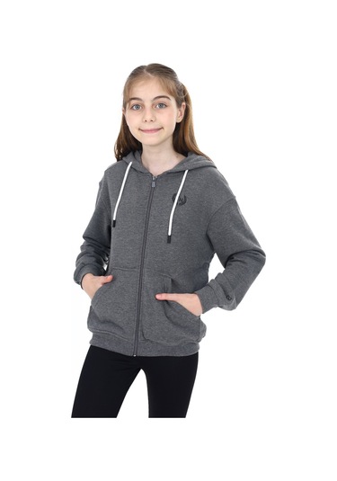 Toontoy Kız Çocuk Baskılı Hırka Antrasit Melanj