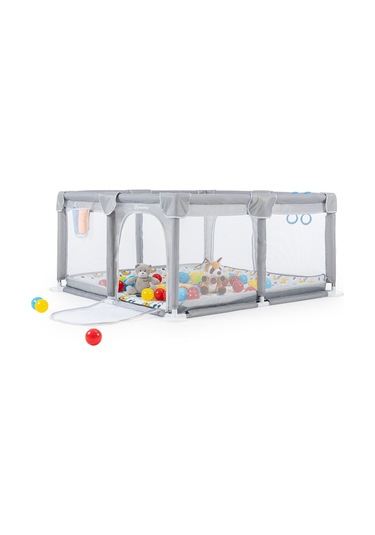 Playard Güvenli Bebek Ve Çocuk Oyun Alanı Oyun Parkı 120x120 Oyun Matı Topları Ve Yataklı Açık Gri