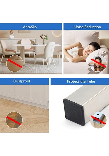 Yunboo 32 Adet 2.5x2.5x1.4cm Siyah Plastik Kare Boru Tıkanırcısı - Metal Boru, Masa-sandalye Ayakları Kayma Önleyici Korumalı Uyumlu Siyah