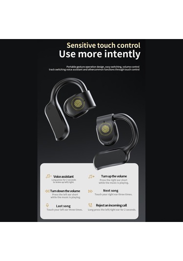 Folinda Gt05 Kulaküstü Açık Kulaaklı Bluetooth 5.4 Kulaklık - Spor İçin Ağrısız Taşıma, Dış Ses Algılama, Uzun Pil Ömrü, Dokunmatik Kontrol, Ipx5 Su Geçirmez, 300mah Şarj Kutusu, Siyah